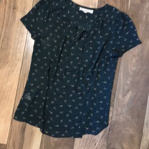 LOFT emerald green short sleeve blouse tie front